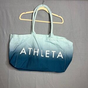 Athleta Tote Bag Womens OS Blue Ombre Gradient Logo Canvas Gym Beach Bag